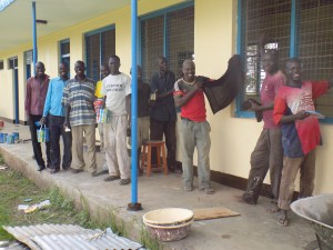 Students helping to prepare the new campus for classes.